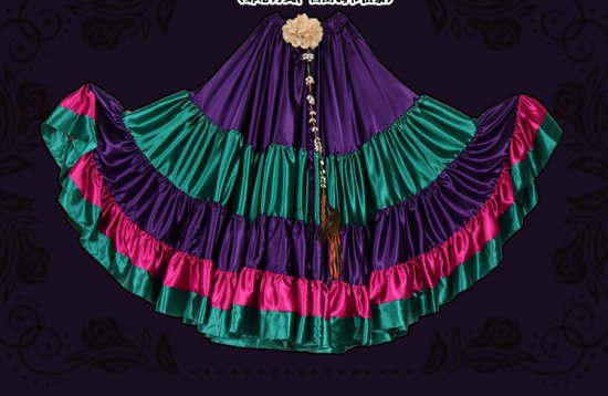 ２５ヤードサテンジプシースカート Purple/green/winered　lw1460 - ベリーダンス衣装・レディースファッション【Salalah】