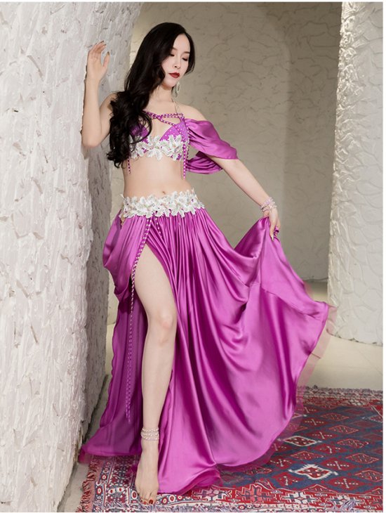 ベリーダンス 衣装 オリエンタル 紫 ピンク フリル スカート