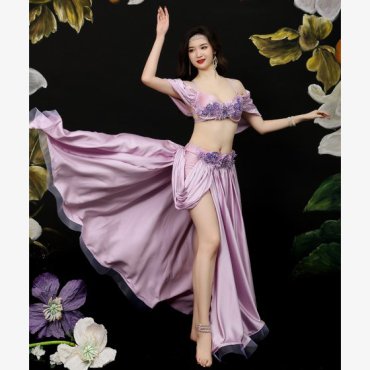 ベリーダンスオリエンタル衣装 サテン素材ブラ＆ドレープデザインスカート 全2色 lw1923