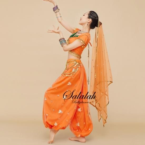 ボリウッドダンス衣装 チョリ ハーレムパンツ ベール3点セット 全2色