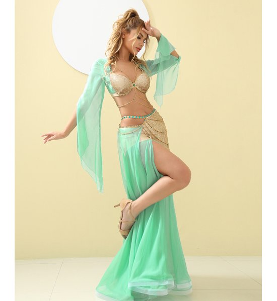 ベリーダンスオリエンタル衣装 グリーン＆ゴールド lw2036 - ベリーダンス衣装・レディースファッション【Salalah】