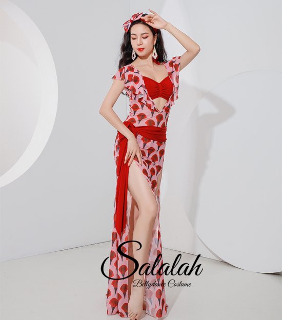 baladi shaabi saidi ドレス プリント柄 ドレス ヒップスカーフ ヘアバンド ショートパンツ4点セット lw2237 -  ベリーダンス衣装・レディースファッション【Salalah】