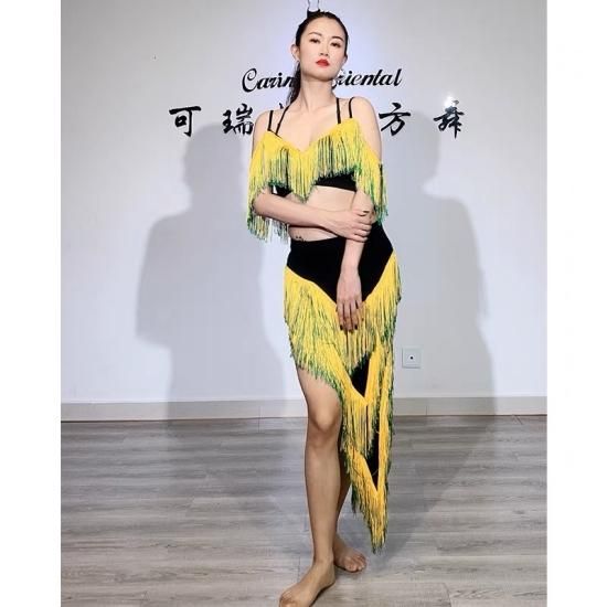 ベリーダンス衣装 レッスンウエア ブラ＆スカートフリンジデザイン 全4