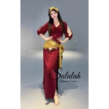  baladi shaabi saidi ドレス ドレープデザインドレス ヘアスカーフ コイン装飾ヒップスカーフ ショートパンツ4点セット 3色 lw2343