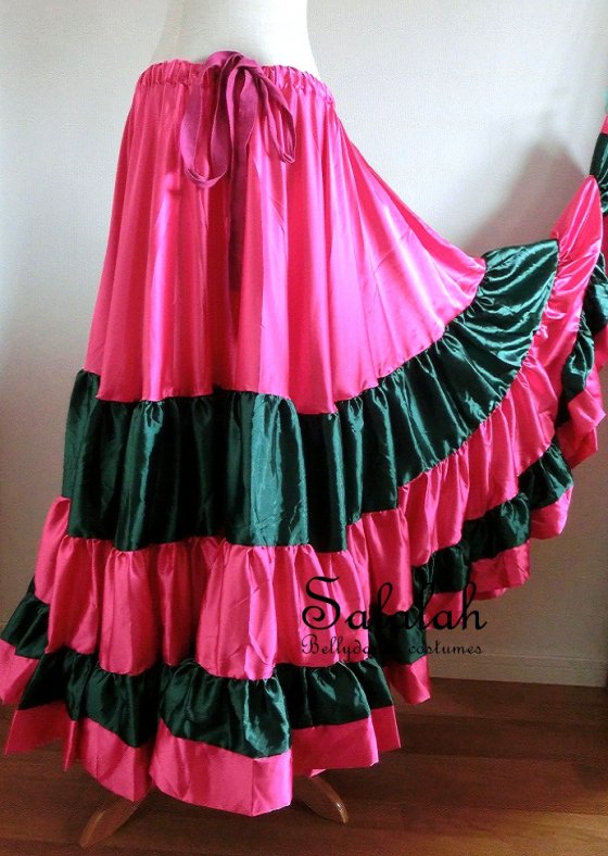 ２５ヤードサテンジプシースカート ピンク＆グリーン　 - ベリーダンス衣装・レディースファッション【Salalah】