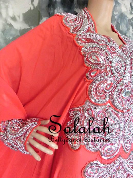 エジプト製 ベリーダンス衣装 ハリージドレス オレンジ (EG-ga0500