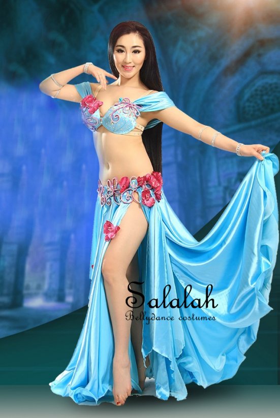 ベリーダンス衣装 フラワーライトブルー OC0548 - ベリーダンス衣装・レディースファッション【Salalah】