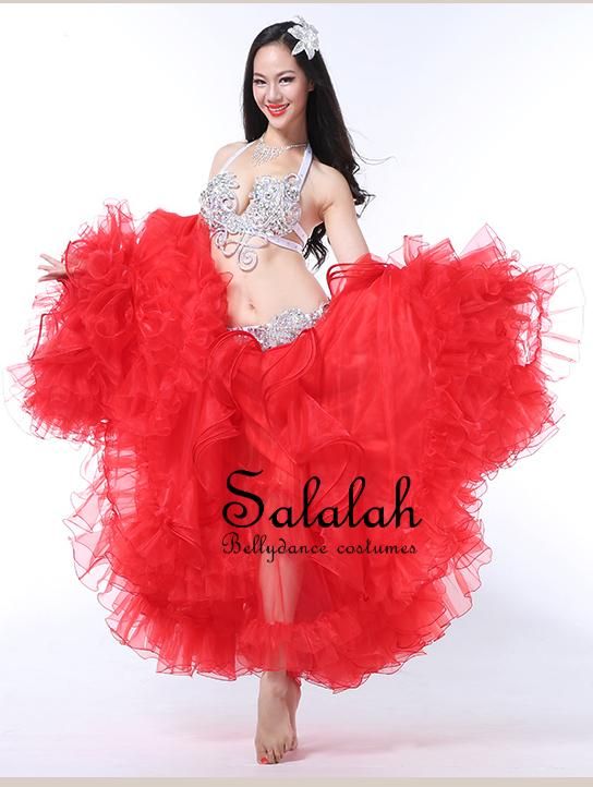 ベリーダンスオーダー衣装 レッド＆シルバーOC0327 - ベリーダンス衣装