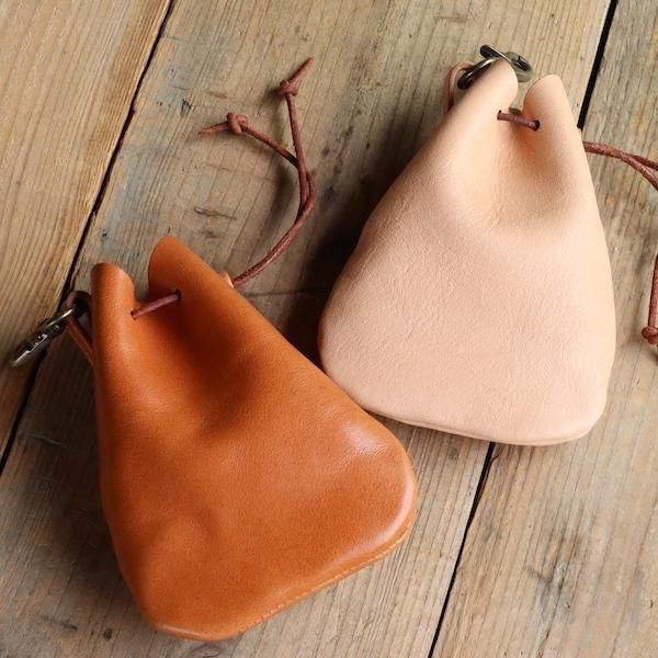 シュリンクレザー巾着袋 PC01 [栃木レザー使用] NL BR - 革工房OHANA