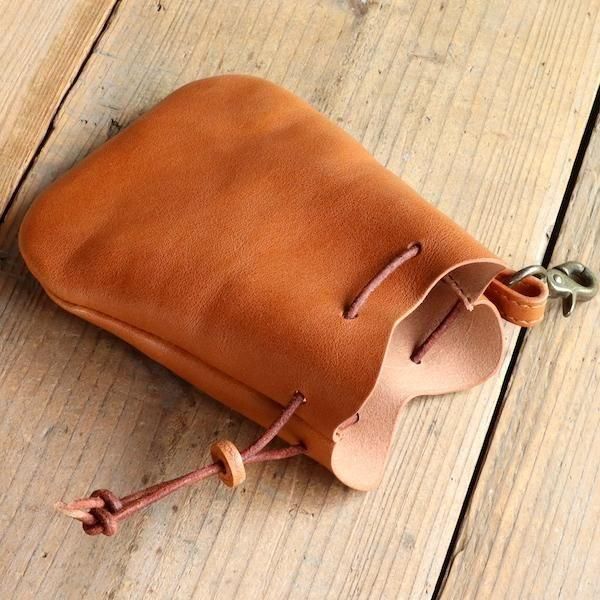 シュリンクレザー巾着袋 PC01 [栃木レザー使用] NL BR - 革工房OHANA