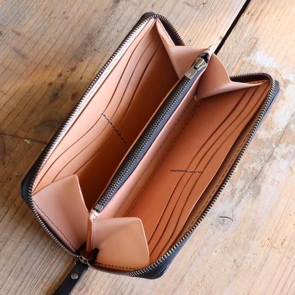 栃木レザー使用] レザー財布 (ロングウォレット) ラウンドファスナー