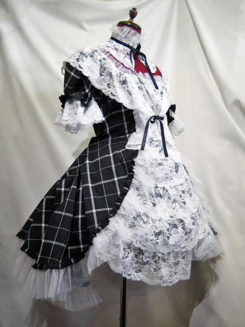 ゴシックロリータブランドのmarbleレース衿付き ボリュームドレスタックワンピース 黒白チェック通販 販売ページです Atelier Pierrot アトリエピエロ