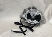 【MARBLE】マーブル　アンティークカメオ付き円型ヘッドドレス：黒シャンタン×白レース×黒パール