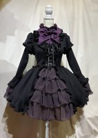 【MARBLE】マーブル　◆受注商品◆アリス風編み上げドレスワンピース：黒×紫 