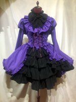 【MARBLE】マーブル　アリス風編み上げドレスワンピース：紫×黒