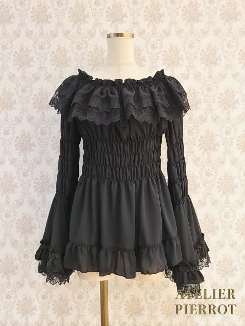 【ATELIER PIERROT】アトリエピエロ　Wレースシャーリング姫袖ブラウスを販売する通販ページです。