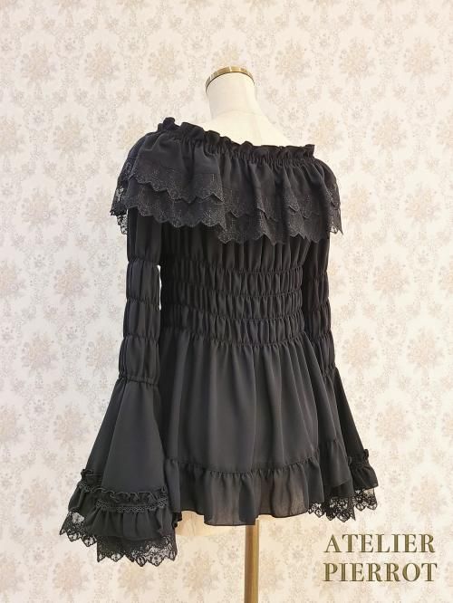 【ATELIER PIERROT】アトリエピエロ　Wレースシャーリング姫袖ブラウスを販売する通販ページです。