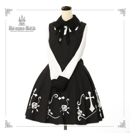 【Moi meme Moitie】モワメームモワティエ 薔薇十字ジャンパースカート black × white 9号/13号を販売する通販ページです。