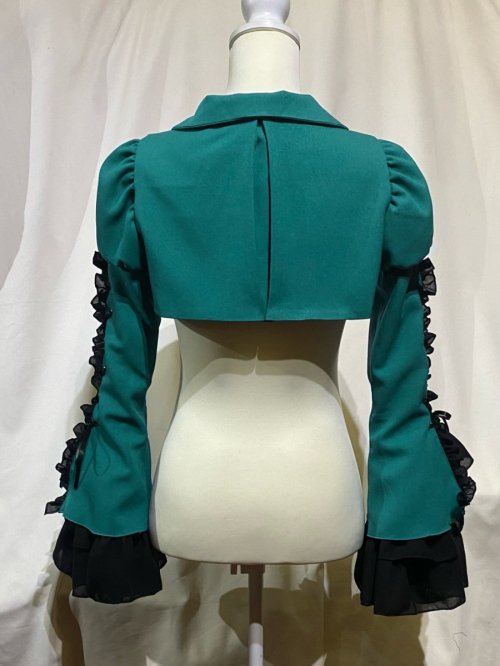 MARBLE】マーブル 編み上げボリュームフリルショートジャケット:青緑