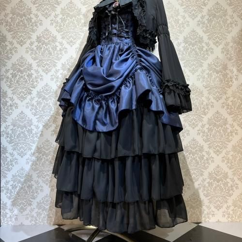 ATELIER PIERROT ロングバッスルジャンパースカート 紺x黒 GfZRpndxYt
