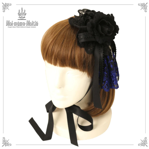 【Moi meme Moitie】モワメームモワティエ　M+Cross Roseヘッドドレス　black x black ribbon x black  charmを販売する通販ページです。