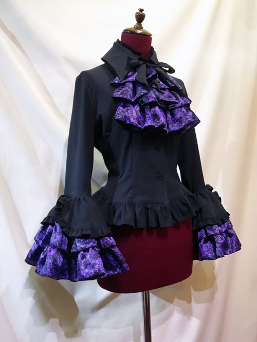 【MARBLE】マーブル リバーシブルタイ付き姫袖ブラウス：黒紫 