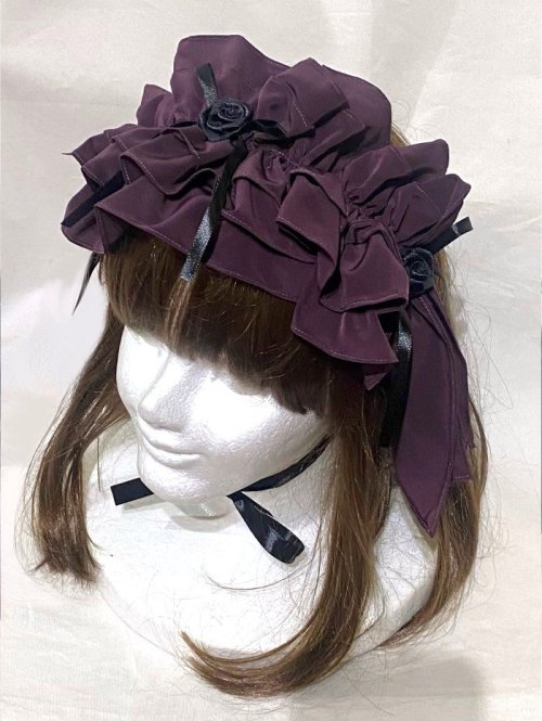 【MARBLE】マーブル　ボリュームフリルフェミニンヘッドドレス：黒紫×黒バラを販売する通販ページです。