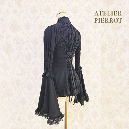 ATELIER PIERROT】 Stand Collar Princess Sleeve Blouse White/Black  を販売する通販ページです。