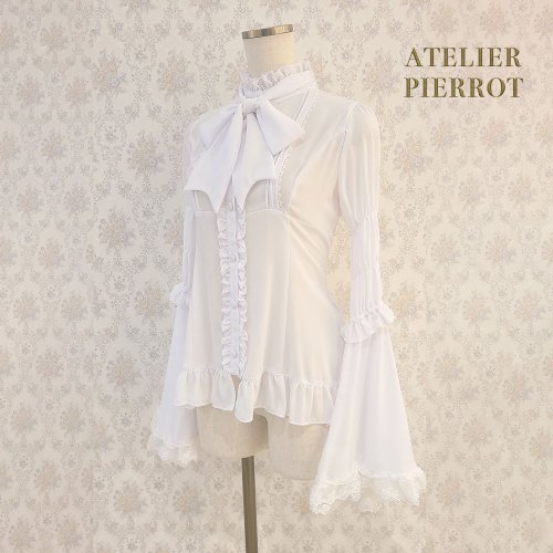 【ATELIER PIERROT】 Stand Collar Princess Sleeve Blouse White/Black  を販売する通販ページです。