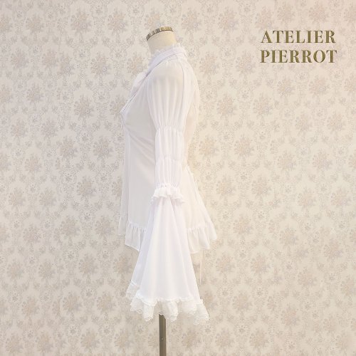 ATELIER PIERROT】 Stand Collar Princess Sleeve Blouse White/Black 