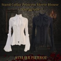 ATELIER PIERROT】 Stand Collar Princess Sleeve Blouse White/Black