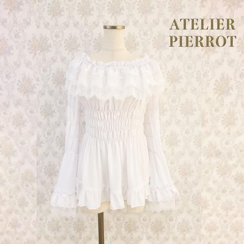 ATELIER PIERROT】Shirring princess sleeve blouse White/Bordeaux 