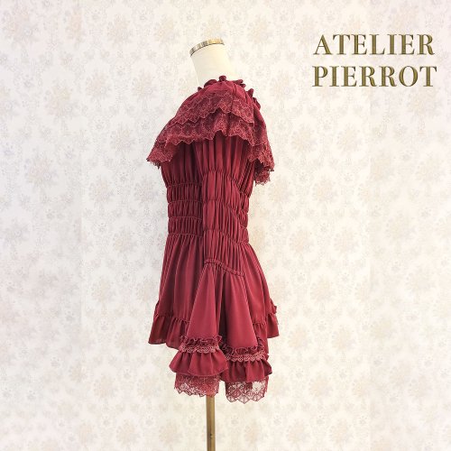 ATELIER PIERROT】Shirring princess sleeve blouse White/Bordeaux 