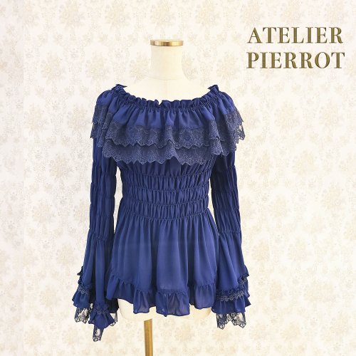 【ATELIER PIERROT】Shirring princess sleeve blouse  White/Bordeaux/Navy/Purple/Black を販売する通販ページです。