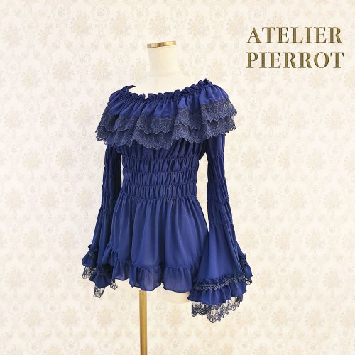 【ATELIER PIERROT】Shirring princess sleeve blouse  White/Bordeaux/Navy/Purple/Black を販売する通販ページです。