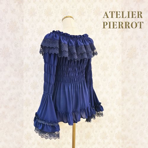 【ATELIER PIERROT】Shirring princess sleeve blouse  White/Bordeaux/Navy/Purple/Black を販売する通販ページです。