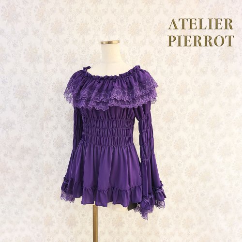 【ATELIER PIERROT】Shirring princess sleeve blouse  White/Bordeaux/Navy/Purple/Black を販売する通販ページです。