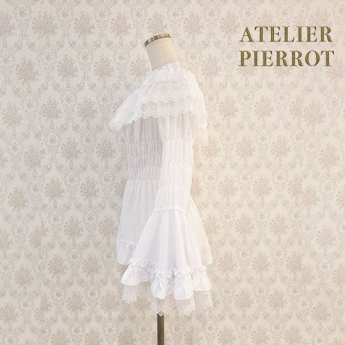 ATELIER PIERROT】Shirring princess sleeve blouse White/Bordeaux