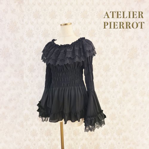 ATELIER PIERROT】Shirring princess sleeve blouse  White/Ivory/Bordeaux/Navy/Purple/Black を販売する通販ページです。