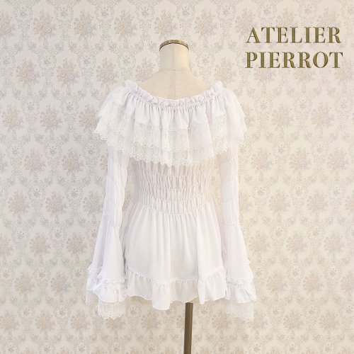 ATELIER PIERROT】Shirring princess sleeve blouse White/Bordeaux 