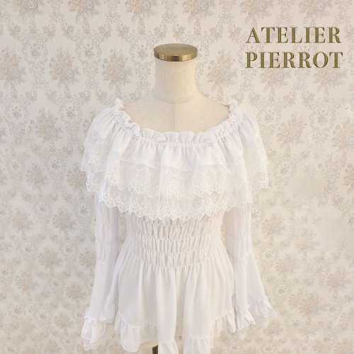 ATELIER PIERROT】Shirring princess sleeve blouse White/Ivory 