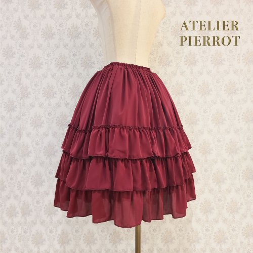 【ATELIER PIERROT】Three-Tiered Ruffle Chiffon Skirt White/Ivory 