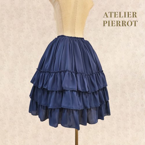 【ATELIER PIERROT】Three-Tiered Ruffle Chiffon Skirt White/Ivory 