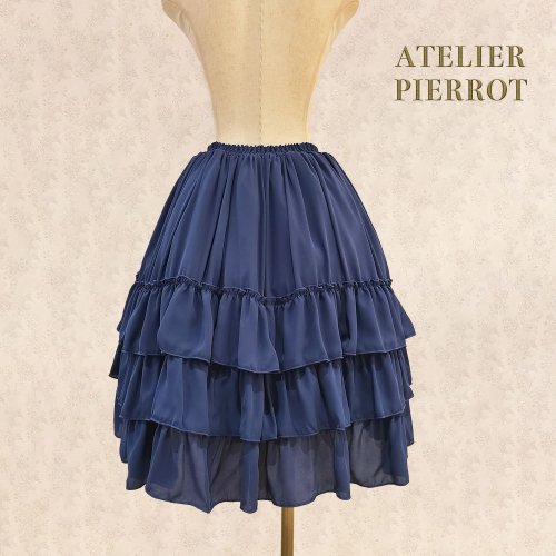 ATELIER PIERROT】Three-Tiered Ruffle Chiffon Skirt White/Ivory 