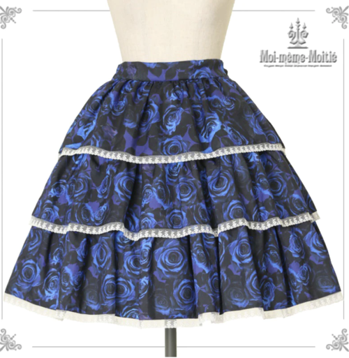 （新作）Moi-meme-Moitie 青薔薇三段ティアードスカート48cm丈黒