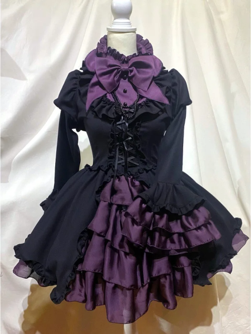 【MARBLE】マーブル　アリス風編み上げドレスワンピース：黒×紫を販売する通販ページです。