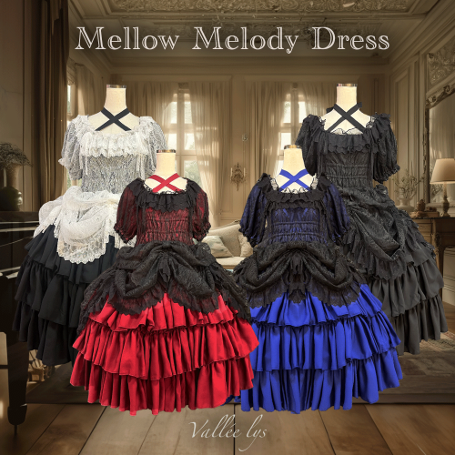 【Vallée lys】ヴァレリス Mellow Melody Dress BLACK×WHITE/BORDEAUX×BLACK/NAVY×BLACK/BLACK×BLACK