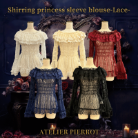 ATELIER PIERROTۡShirring princess sleeve blouse-Lace- White/Ivory/Bordeaux/Navy/ Black