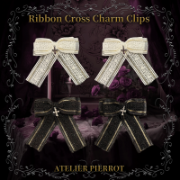 ATELIER PIERROTۡRibbon Cross Charm Clips White/ Black