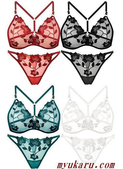 専用❤️高級刺繍❤豪華❤️4色展開✨️上下セット❤️Tバックレース❤️フルバックもあり❤️ 全4色！シースルー＆豪華刺繍ブラ＆Tバックセット【ON9304】 - 激安